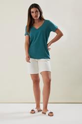 LTS Tall Women's Blue V-Neck Short Sleeve Cotton T-Shirt | Long Tall Sally 1