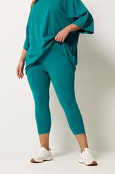 YOURS Plus Size Teal Blue Elasticated Waist Cropped Leggings | Yours Clothing 3