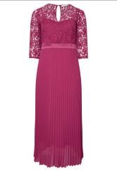 YOURS LONDON Curve Pink Lace Wrap Pleated Maxi Dress