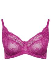 YOURS Plus Size Pink Lace Non-Padded Underwired Bra | Yours Clothing 6
