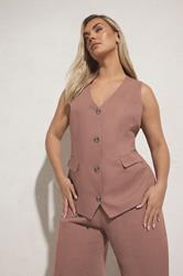 YOURS Plus Size Dusky Pink Linen Waistcoat | Yours Clothing 3