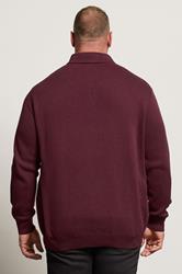 BadRhino Big & Tall Burgundy Red Mock Shirt Milano Quarter Zip Jumper | BadRhino 2