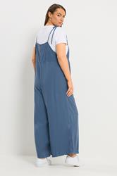 YOURS Plus Size Blue Chambray Wide Leg Dungarees | Yours Clothing 2