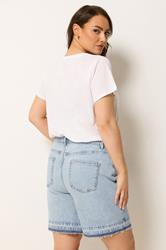 YOURS Plus Size Blue Hem Detail Denim Shorts | Yours Clothing 2