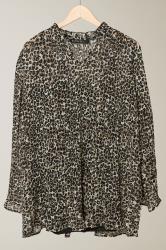 EVANS Curve Natural Brown Leopard Print Blouse