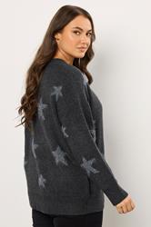 EVANS Plus Size Grey Star Tinsel Detail Jumper | Evans 2