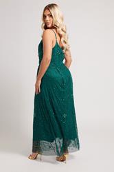 LUXE Plus Size Emerald Green Floral Hand Embellished Maxi Dress | Yours Clothing 4