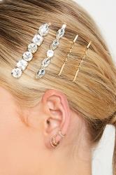 YOURSET 4 PACK Gold Crystal Hairslide Set | Yours Clothing 1
