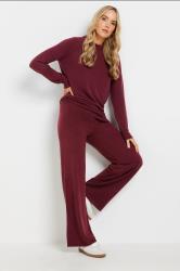 LTS Tall Burgundy Red Knitted Wide Leg Trousers | Long Tall Sally 3