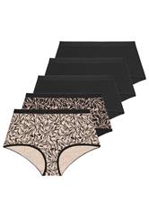 YOURSET 5 PACK Curve Black Leaf Print Full Briefs