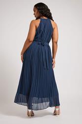 YOURS LONDON Plus Size Navy Blue Corsage Detail Pleated Maxi Dress | Yours Clothing 2