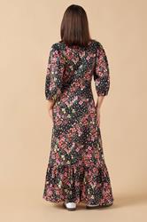 PixieGirl Petite Women's Black Spot & Floral Print Maxi Dress | PixieGirl 2