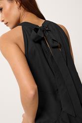 PixieGirl Petite Women's Black Linen Halter Neck Maxi Dress | PixieGirl 4