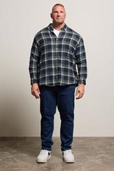 BadRhino Big & Tall Navy Blue & Green Brushed Checked Shirt 2
