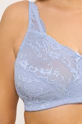 YOURS Plus Size Blue Hi Shine Lace Non-Padded Non-Wired Full Cup Bra | Yours Clothing 4