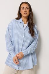 YOURS Plus Size Blue Stripe Linen Shirt | Yours Clothing 1