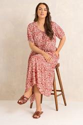 EVANS Plus Size Orange Ditsy Tie Neck Dress | Evans 2