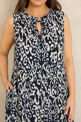EVANS Plus Size Navy Blue Ikat Tie Neck Maxi Dress | Evans  4