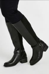 Black Faux Leather Buckle Detail Knee High Boots In Extra Wide EEE Fit | Yours Clothing 3