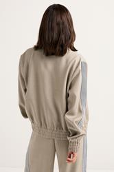 PixieGirl Petite Women's Beige Brown Striped Collar Bomber Jacket | PixieGirl 4