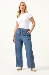 YOURS Plus Size Mid Blue Seam Front Wide Leg Jeans | Yours Clothing 1