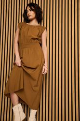 PixieGirl Petite Women's Brown Shirred Waist Maxi Dress | PixieGirl 1