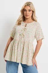YOURS Plus Size Ivory White Floral Bow Front Peplum Top | Yours Clothing 3