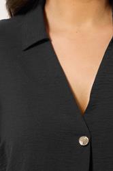 EVANS Plus Size Black Button Detail Pleat Front Blouse | Evans 4