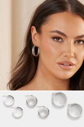 YOURSET 3 PACK Silver Tone Mixed Hoop Earrings Set | Yours Clothing 1