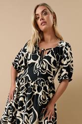 YOURS Plus Size Black Abstract Floral Tie Neck Mini Dress | Yours Clothing 4