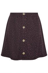 YOURS Curve Purple Leopard Button Front Mini Skirt