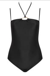 YOURS Plus Size Black Ring Detail Halter Neck Swimsuit | Yours Clothing 10