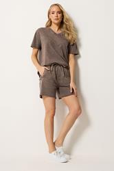 LTS Tall Women's Set Chocolate Brown Acid Wash T-Shirt & Shorts | Long Tall Sally 1