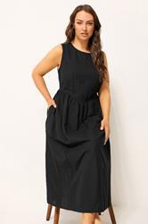 YOURS Plus Size Black Linen Midi Dress | Yours Clothing 1