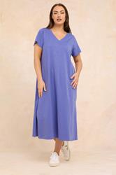 EVANS Plus Size Bright Blue Premium Cotton Dress | Evans 2