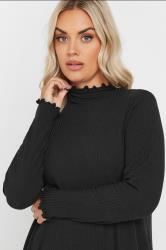 YOURS Curve Plus Size Black Lettuce Edge Tunic Dress | Yours Clothing  4