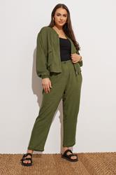 YOURS Plus Size Khaki Green Linen Bomber Jacket | Yours Clothing 2