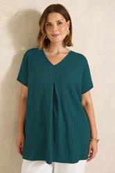 EVANS Plus Size Teal Green Pleat Front Swing Top | Evans 3