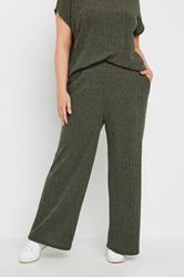 YOURS Plus Size Khaki Green Knitted Wide Leg Trousers | Yours Clothing 3