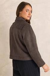 EVANS Plus Size Chocolate Brown Faux Suede Biker Jacket 5