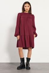 PixieGirl Petite Women's Dark Red Button Smock Midi Dress | PixieGirl 3