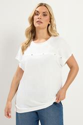 YOURS Plus Size White Stud Grown-On Sleeve T-Shirt | Yours Clothing 3