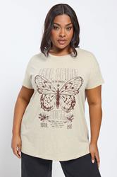 YOURS Plus Size Natural Brown 'Free Spirit' Embellished Graphic T-Shirt | Yours Clothing 3