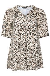 YOURS Curve Natural Brown Animal Print Pleat Front Top