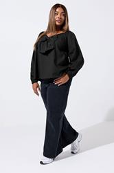 LIMITED COLLECTION Plus Size Black Bow Front Poplin Top | Yours Clothing 1