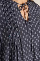 EVANS Plus Size Navy Blue Dobby Tie Neck Pintuck Blouse | Evans 5