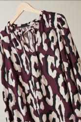 EVANS Plus Size Burgundy Red Animal Print Crepe Tie Neck Blouse | Evans 7