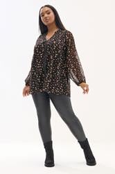 YOURS Plus Size Black & Brown Leopard Print Stud Detail Blouse | Yours Clothing 1