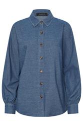 PixieGirl Petite Women's Mid Blue Oversized Denim Shirt | PixieGirl 7