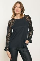M&Co Black Lace Flute Sleeve Blouse | M&Co 3